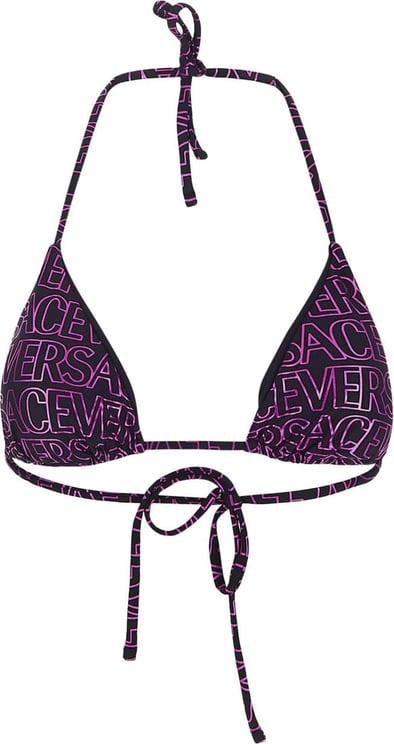 Versace All-Over Logo Bikini Top Zwart